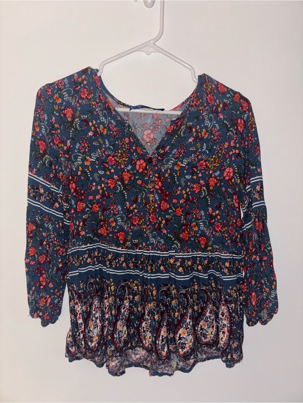 Blue Rain Navy Floral V-Neck Peasant Blouse